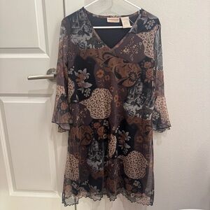 Expressions Multicolor Y2K Floral Animal Print Long Sleeve Dress Large